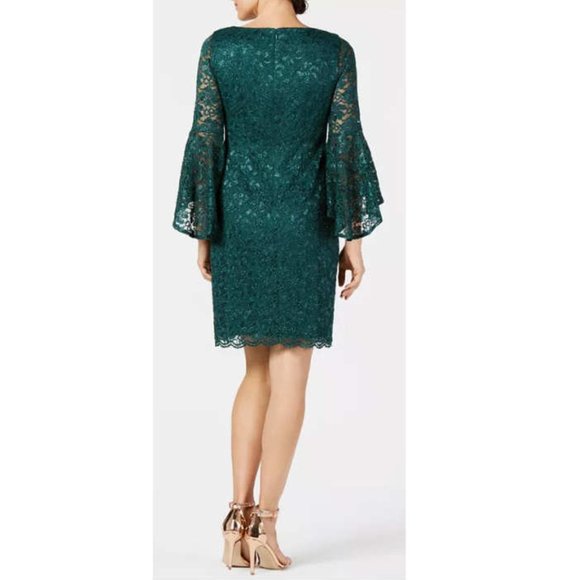 Jessica Howard Bell-Sleeve Glitter Lace Dress Size 16 Green - Picture 14 of 14